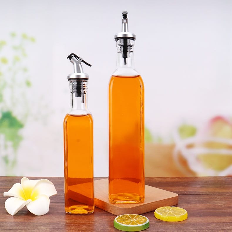 Botol Cuka Kecap Set Pourer Penutup / Botol Minyak Kaca 500 Ml / Tempat Minyak Dapur / Glass Oil Bottle