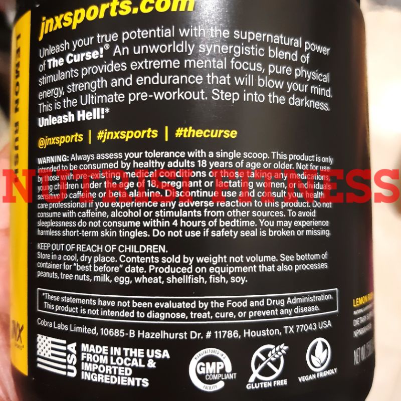 JNX SPORT THE CURSE COBRA LABS THE CURSE PRE WORKOUT COBRALABS PREWORKOUT ARGININE CITRULINE