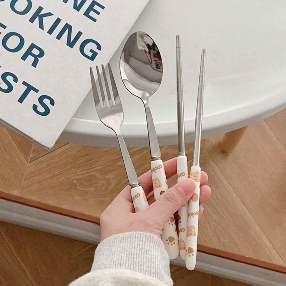Preva Set Alat Makan Travel Lucu Dengan Kotak Penyimpanan Reusable Camping Stainless Steel