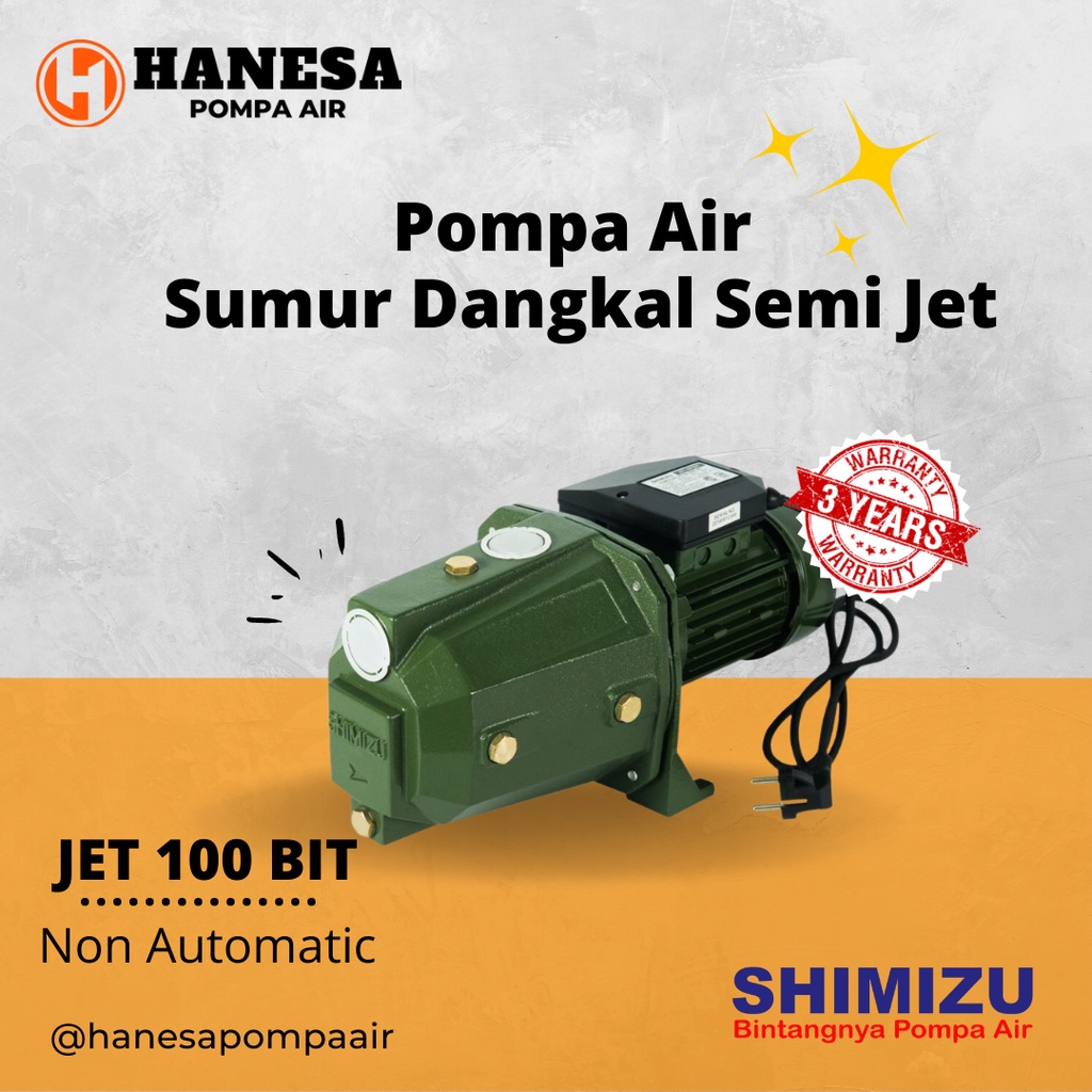 Pompa Air Shimizu JET 100 BIT / JET100 / Pompa Air Sumur Dangkal Manual / Non Automatic Semi Jet Pum