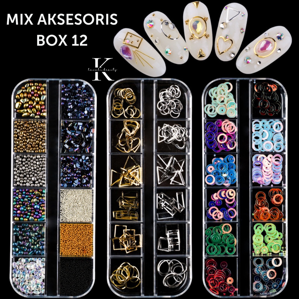 Aksesoris Hiasan Nail Art kuku palsu manik-manik sequins pearl mix silver gold / Nail art DIY