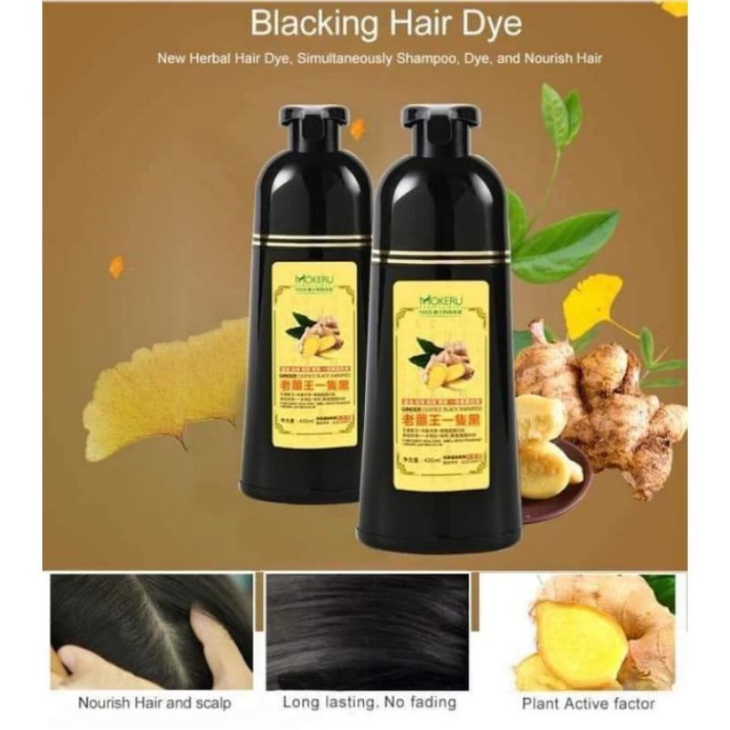 MOKERU Natural Black Sampo Semir Penghitam Rambut Uban / Cat Pewarna Rambut HITAM Herbal Alami