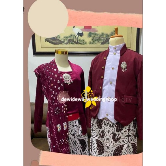 Baju Prewedding / Baju Couple Adat Jawa - Hewes Nuansa Maroon (FREE Aksesoris)