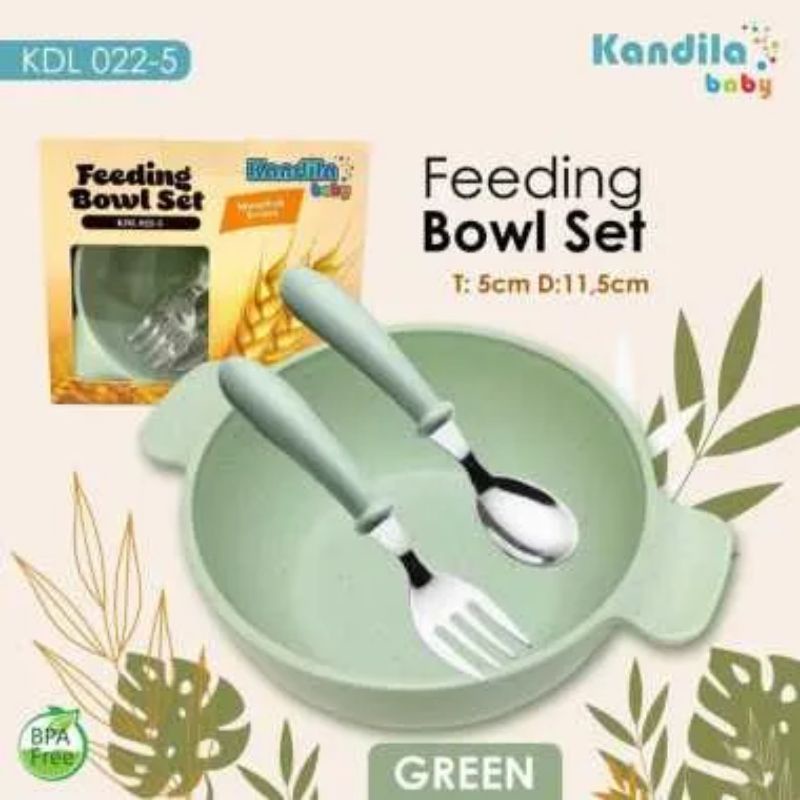 Kandila Baby Bowl Feeding Set KDL022-5 - Kandila Mangkok &amp; Sedok Garpu Stainless Bayi - Sedok Garpu Besi Bayi