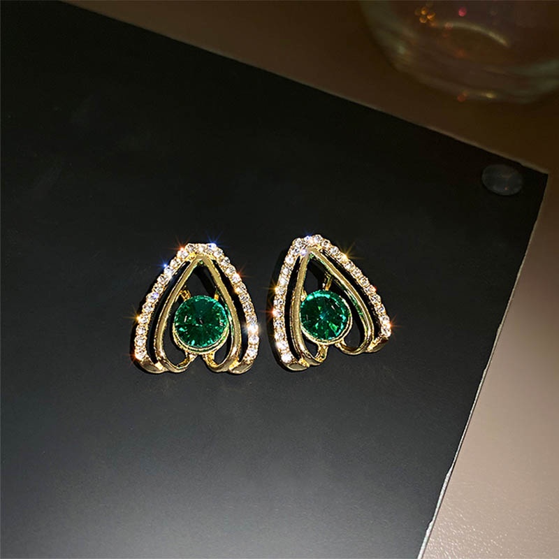 Anting Tusuk Gantung Bahan Sterling Silver 925 Desain Hati Hias Berlian Hijau Gaya Koreadongdaemunretro Untuk Wanita