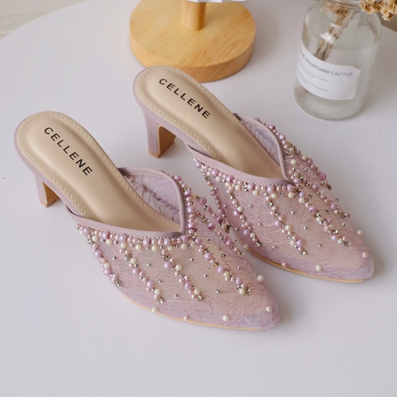 𝗖𝗘𝗟𝗟𝗘𝗡𝗘 Irisha Beads Heels (7CM) 2 warna / wedding shoes payet brukat