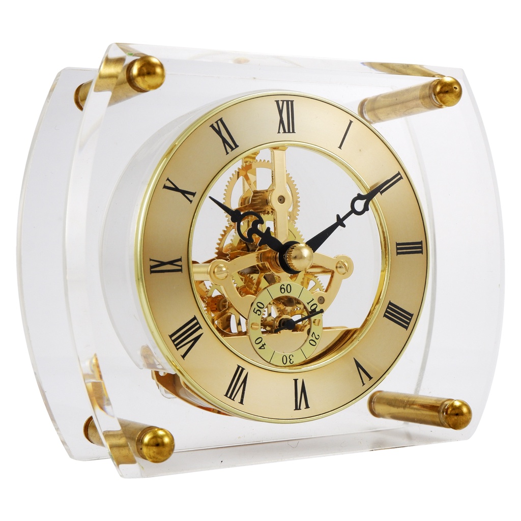 Jam Meja Clock Analog Skeleton SKM 3085 CG Gold Plated