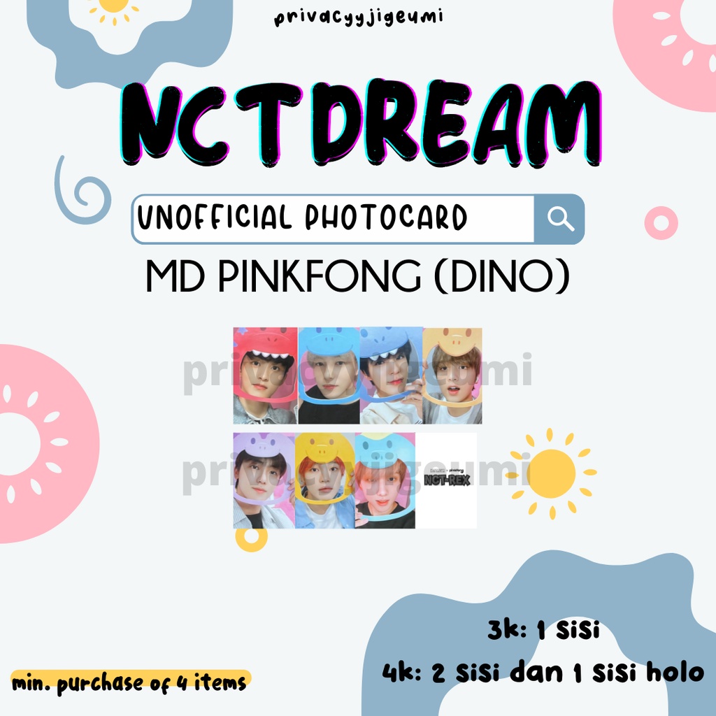 PHOTOCARD PC UNOFFICIAL NCT DREAM PINKFONG DINO NCT-REX MARK RENJUN HAECHAN JENO JAEMIN CHENLE JISUN