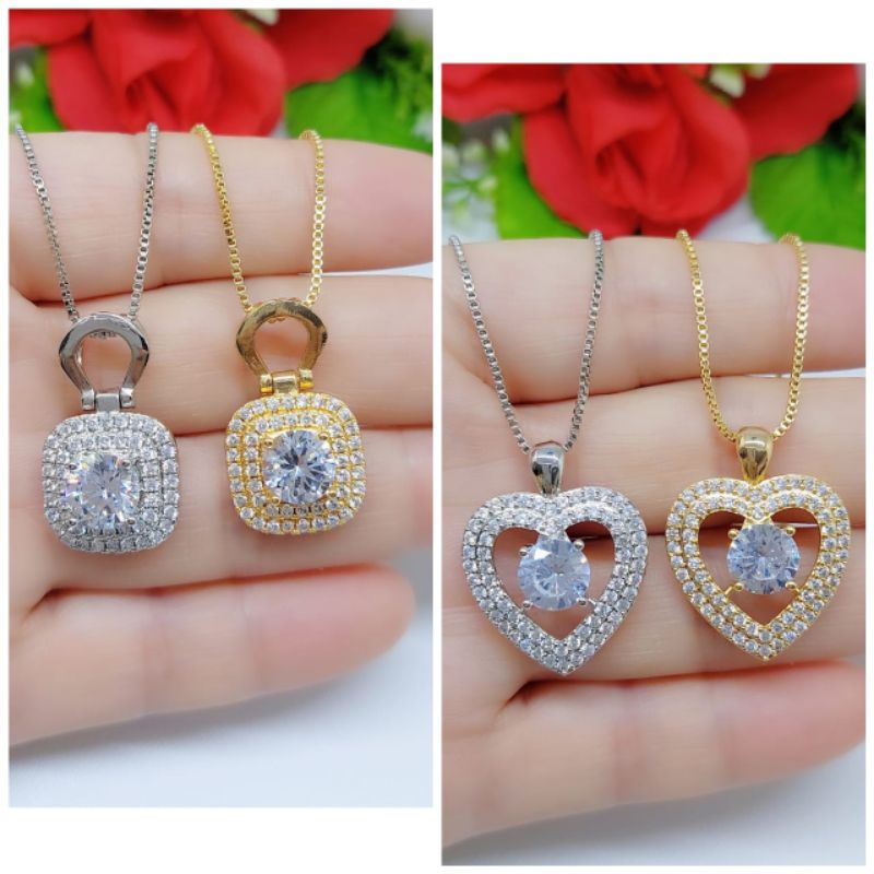 Set Xuping Kalung+Liontin Love&amp;Kotak Mata Satu Lapis emas 18k 056.057