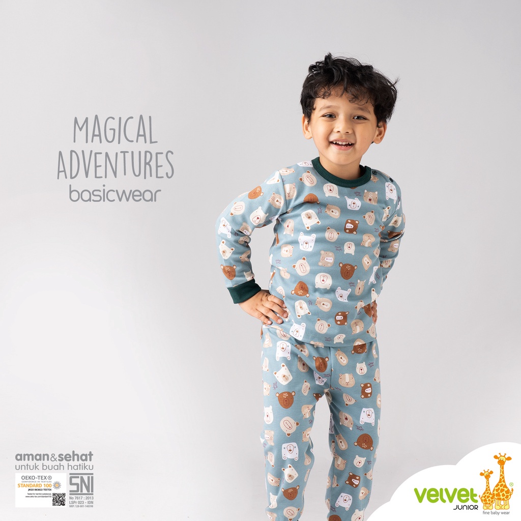 Baju Bayi Setelan Anak Kancing Pundak Panjang Celana Panjang Velvet Junior BasicWear Magical Adventures