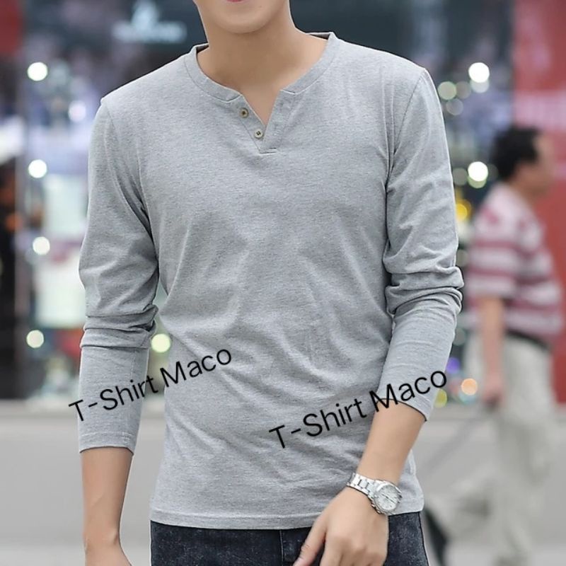 Kaos Terbaru Keren V-neck Linen Musim Gugur Lengan Panjang Kasual Pria Baru Kaos Pria Lebaran Kaos P