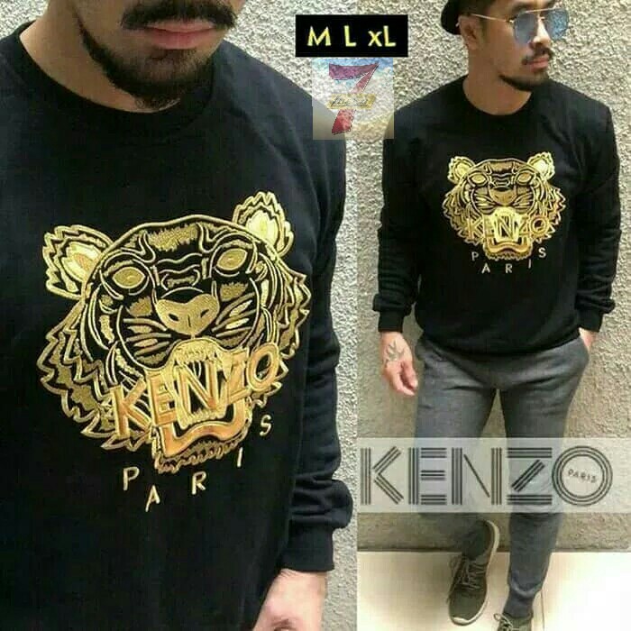 Sweater KENZO TIGER GOLD EMBROIDEREDBORDIR emas import premium quality