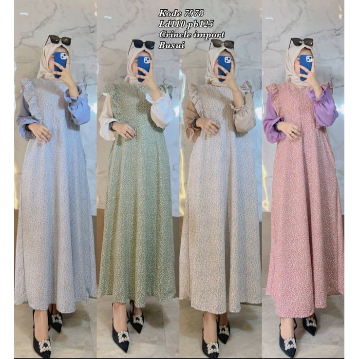 Bettina | Gamis Cringkel premium bunga kecil Busui