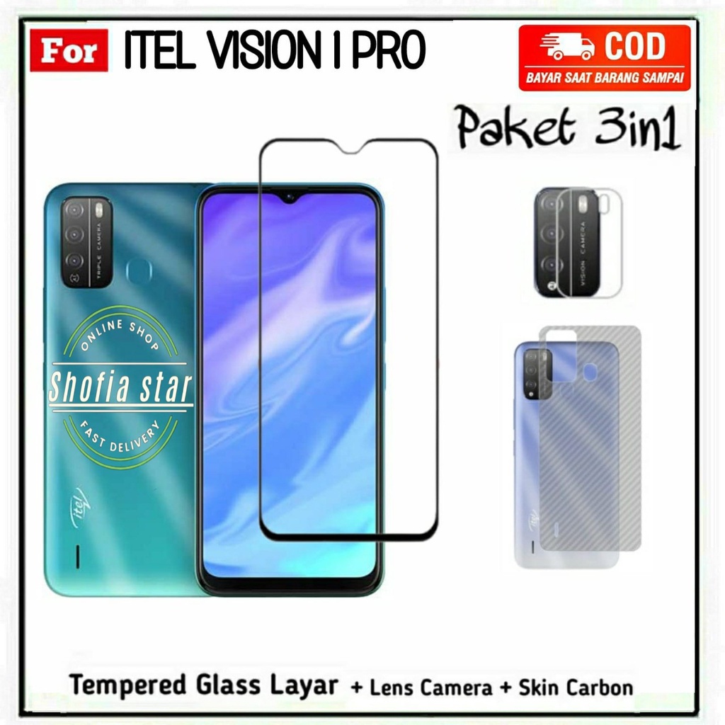 3IN1 TEMPERED GLASS ITEL VISION 1 PRO TG LAYAR ANTI GORES KACA FULL COVER