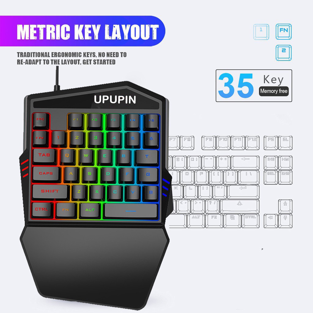 UPUPIN Paket keyboard gaming dan Mouse/Single Hand Gaming RGB Keyboard dan mouse PUBG keyboard gamin