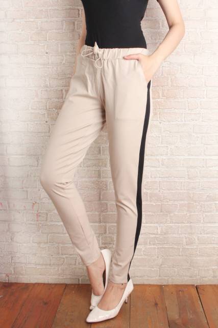 Celana formal wanita list bahan stretch