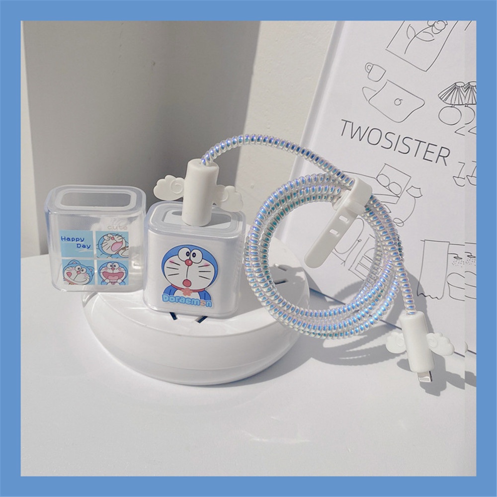 Doraemon Kartun Kabel Data Penutup Pelindung Transparan Cocok untuk 18w/20W Ponsel Charger