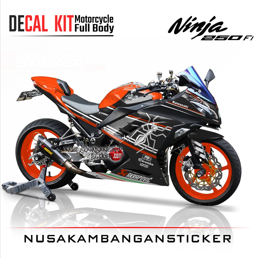 Stiker Decal Motor Kawasaki Ninja 250 fi Full Body Semut Hitam Orange Grafis Racing Team Sticker Var