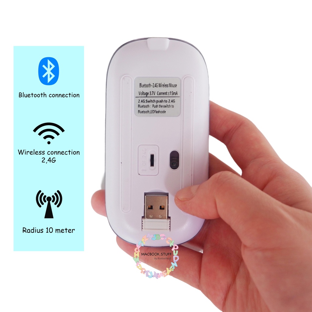 WIRELESS BLUETOOTH SILENT LED MOUSE PASTEL COLOR ULTRA LIGHT SLIM OPTICAL MAC MACBOOK WINDOW LINUX CHROME