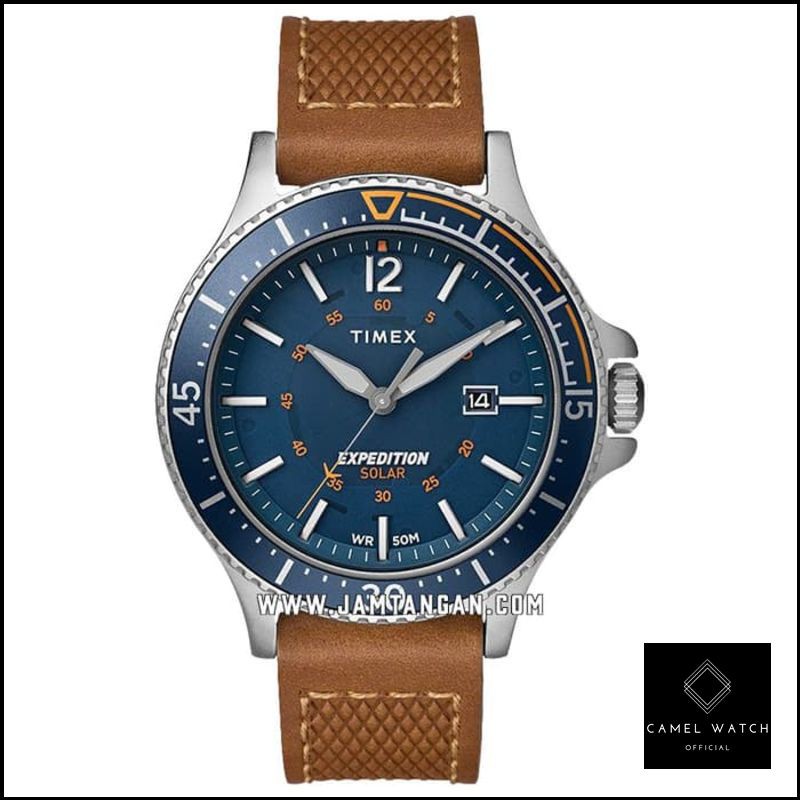 Grosir Timex TW4B15000 Expedition Ranger Solar Blue Dial Tan Leather Strap