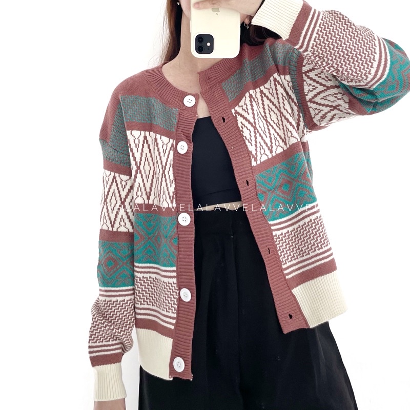 ELEANOR AZTEC KNIT OUTER LAVVELA CARDIGAN IMPORT RAJUT TEBAL