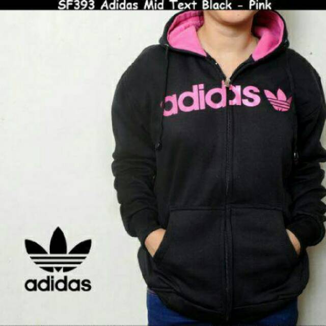 Jaket flecee adidas hitam pink