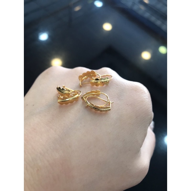 Anting hook plat daun emas asli kadar 300