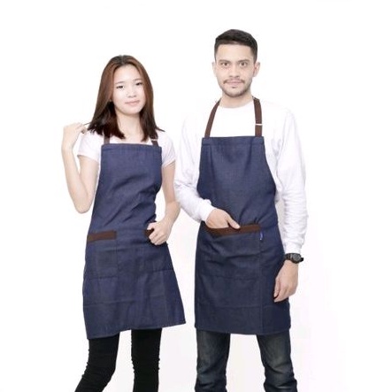 Celemek Apron Denim Pria wanita Celemek Masak Celemek Kitchen Celemek Dapur -  Bisa Custom polos dan Bordir logo