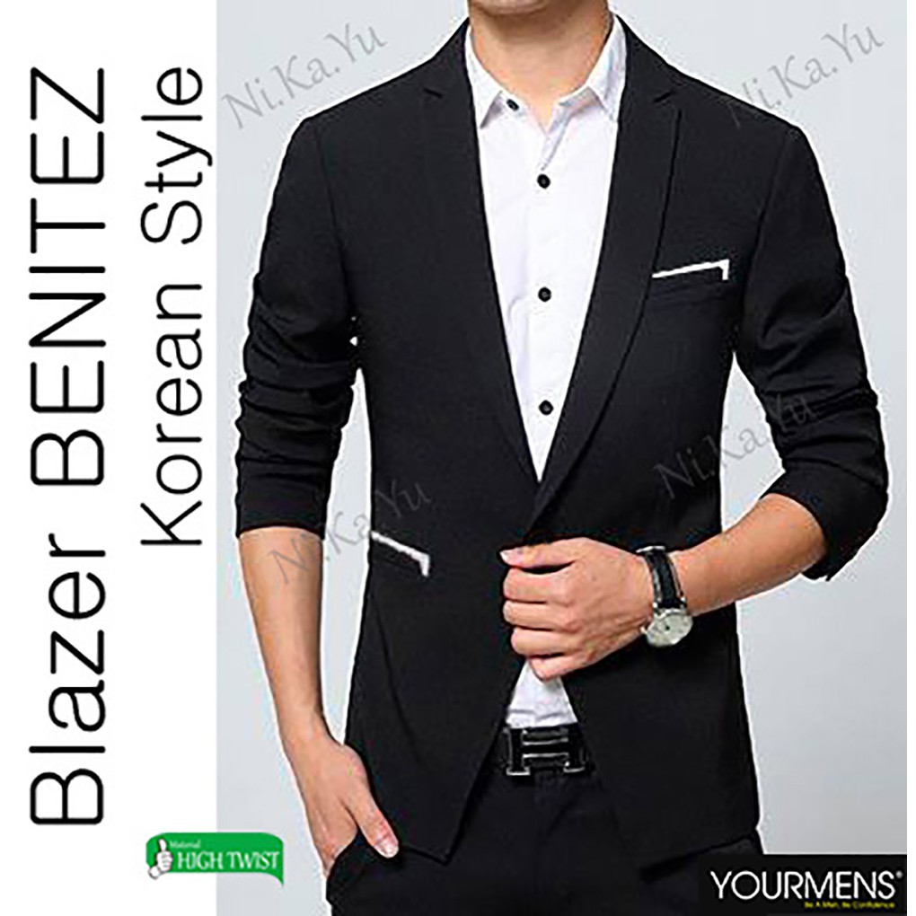 JAS PRIA HITAM BENITEZ - JAS COWOK MODEL SLIMFIT KOREA CASUAL NEW STYLE HIGH TWIST TERBAIK TEBAL