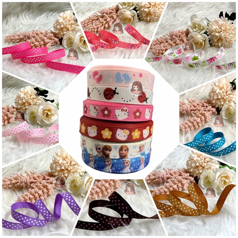 ( Meter ) PITA GROSS GRAIN MOTIF 1 CM IMPORTED GROSSGRAIN FROZEN HELLOKITTY BABY GIRL FOOT STEPS LADYBUG POLKADOT