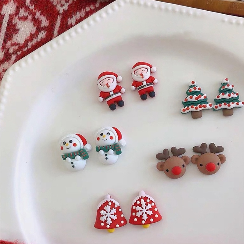 Anting Desain Santa Claus Snowman Bahan Resin Untuk Wanita