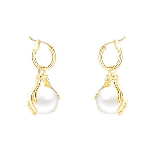 LRC Anting Tusuk Fashion Gold Color Alloy Pearl Palm W75255