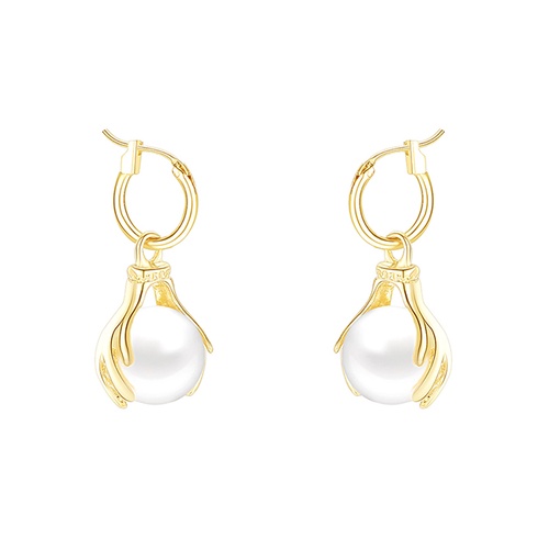 LRC Anting Tusuk Fashion Gold Color Alloy Pearl Palm W75255