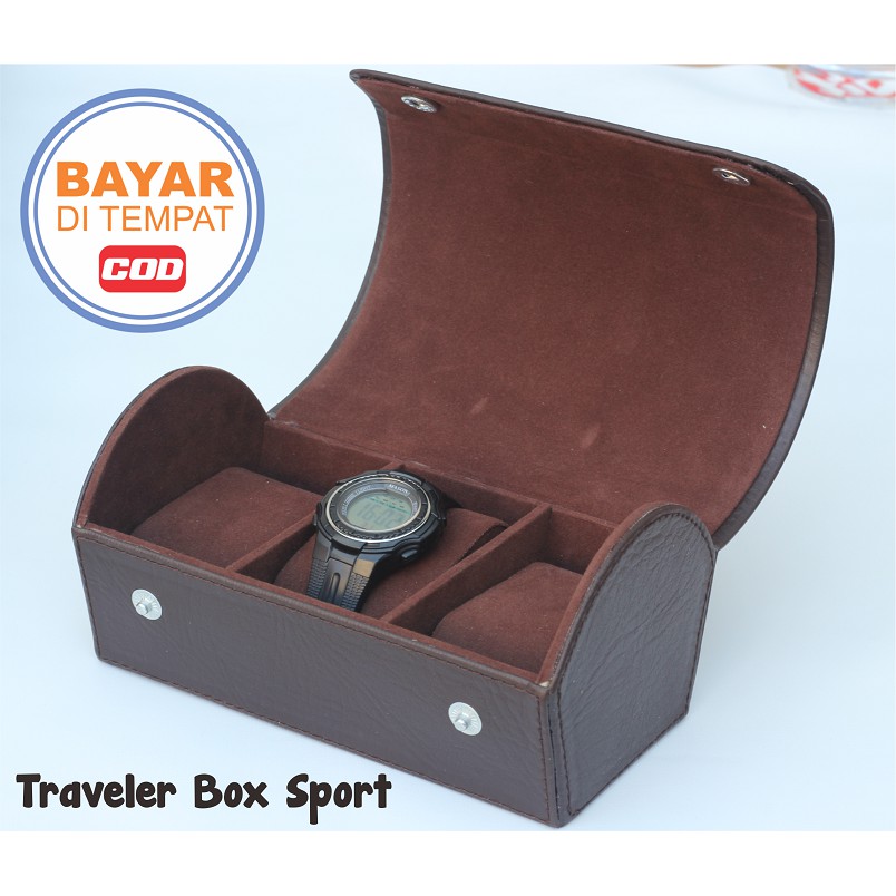 Traveller Watch Case Tube / Tempat Jam Tangan Sport Isi 3 COKLAT