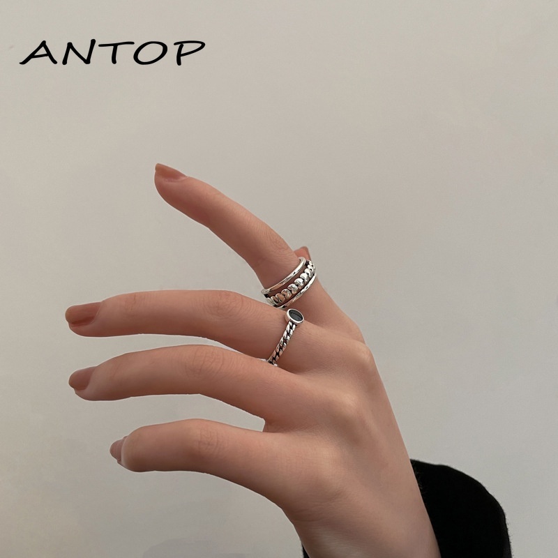 Fashion Set Cincin Kombinasi Wanita Sederhana Pembukaan Dapat Disesuaikan Keren Desain Niche Cincin Bersih ANTOP