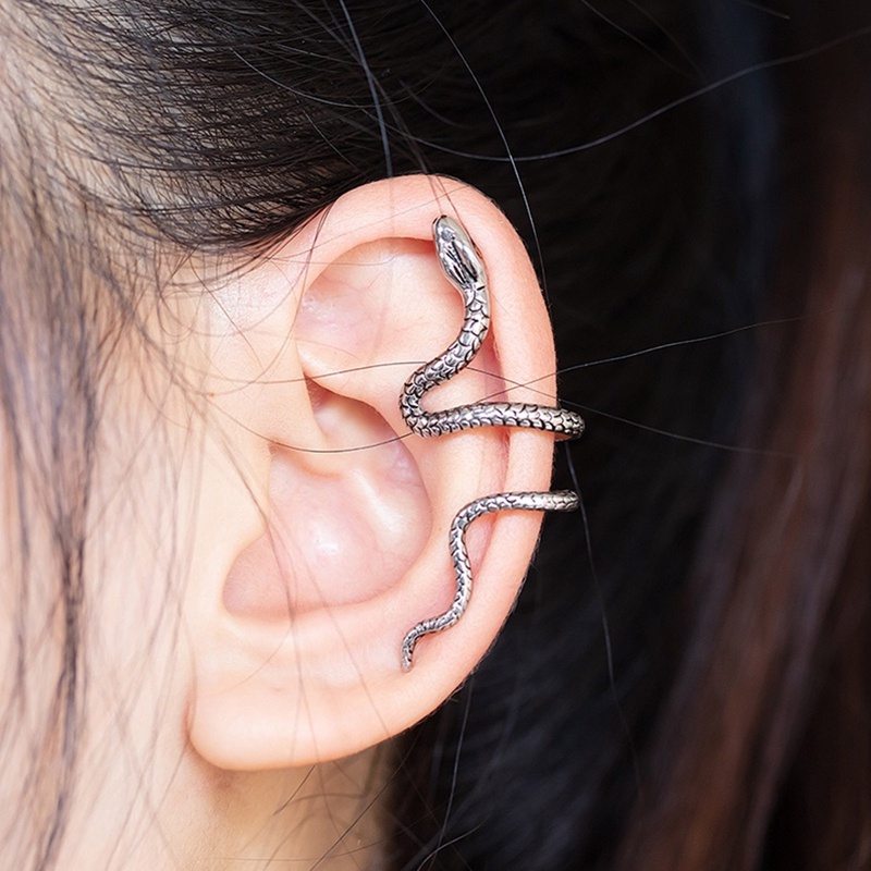 Anting Klip Tanpa Tindik Adjustable Desain Ular Untuk Pria Dan Wanita