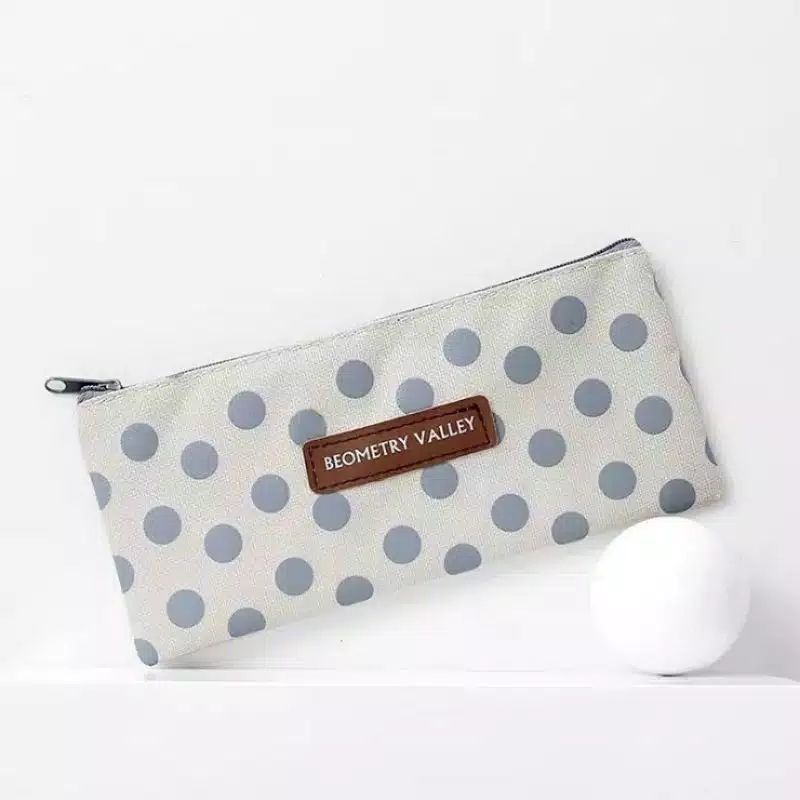 GAEKOPEDIA || BEOMETRY VALLEY - PENCIL CASE BEOMETRY - TEMPAT PENSIL KOTAK ALAT TULIS STATIONERY-CREAM GRAY DOT