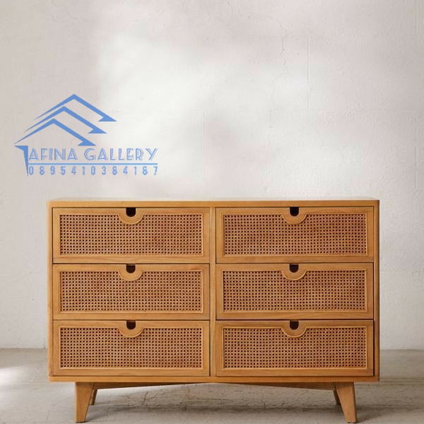 Cabinet Drawer Rotan Bufet Jati Kombinasi Rotan
