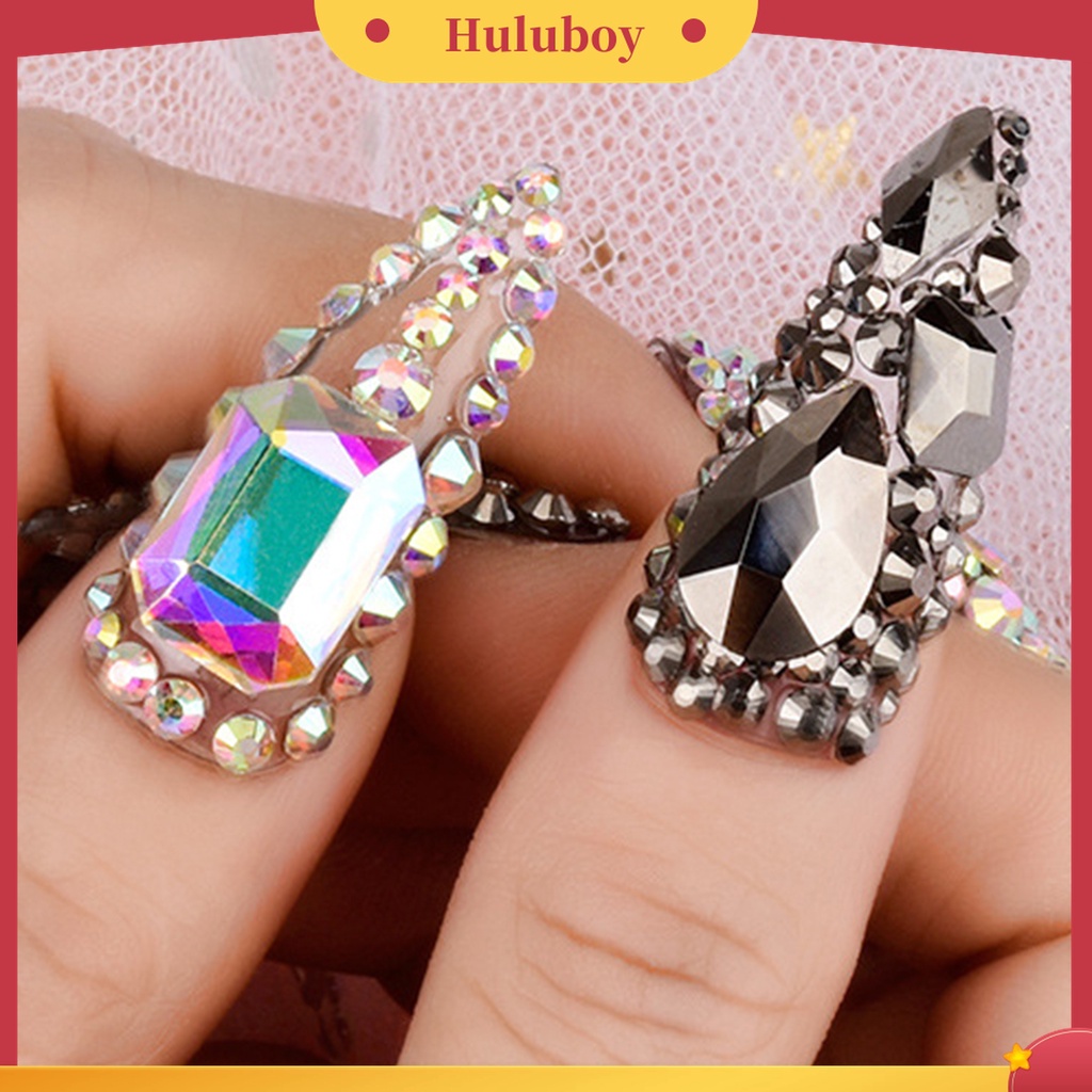Huluboy Huluboy♡ 1 Kotak Kuku Palsu 3D Aksen Berlian Imitasi Untuk Dekorasi Manicure