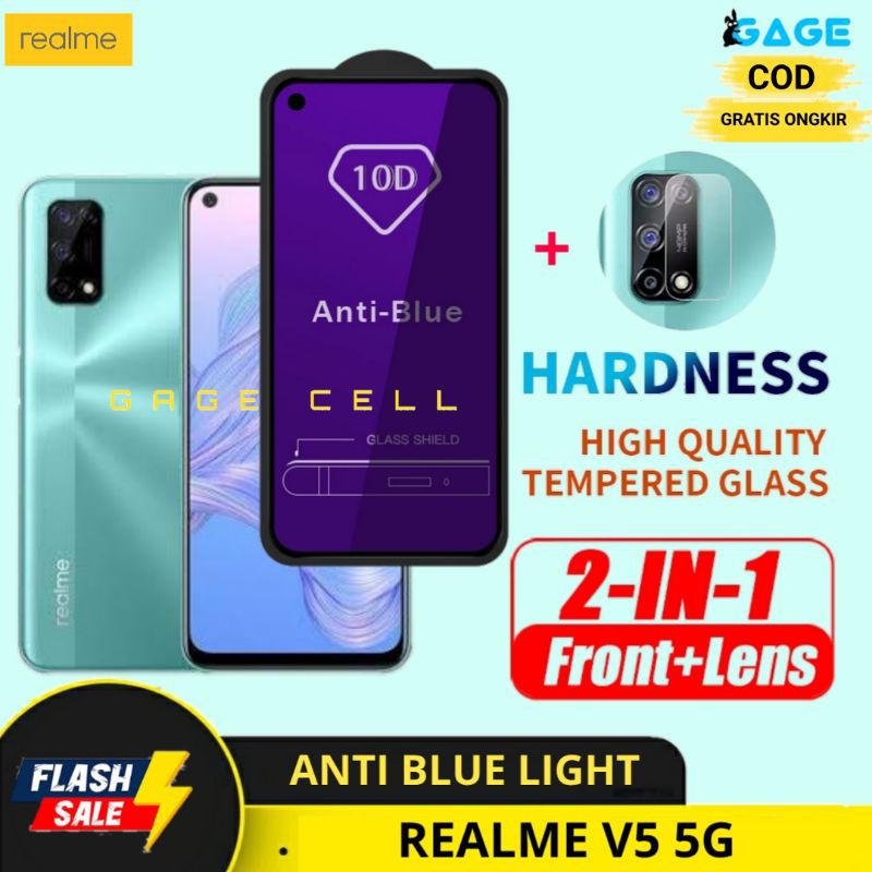 2IN1 TEMPERED GLASS ANTI BLUE LIGHT RAY RADIASI FULL LAYAR REALME V5 5G SCREEN PROTECTOR PREMIUM