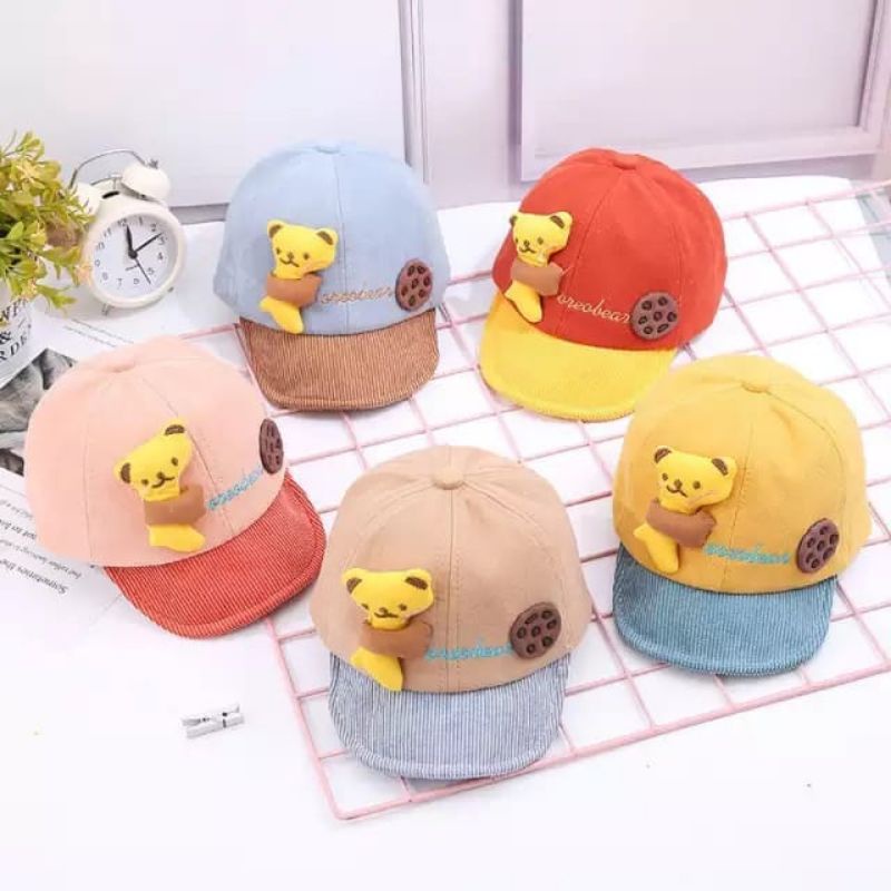 Topi baseball bayi bear cookies boneka beruang fashion baby