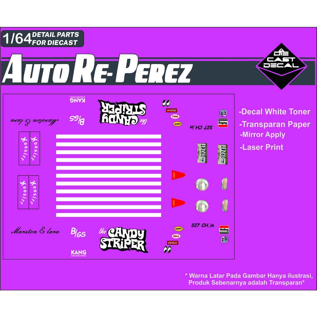 [WHITE TONER]Decal Hotwheels Autoreperez - chevy gasser candy striper