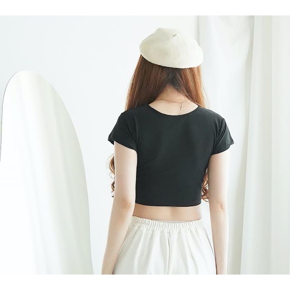 Korean Crop Top Baju Pendek Kaos Wanita Crop Tee Korea Slim Fit 052
