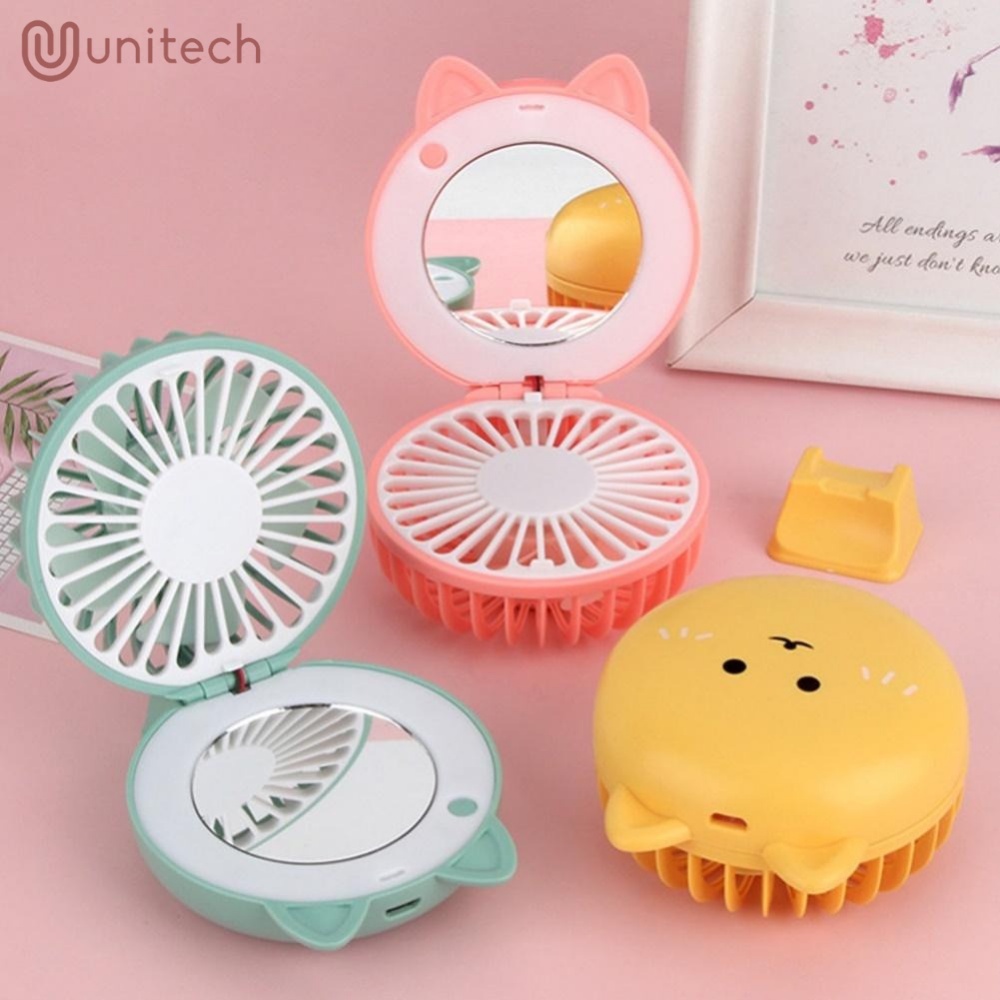 Jual Kipas Cermin Makeup LED 3in1 Karakter Mini Fan LED Mirror USB T8