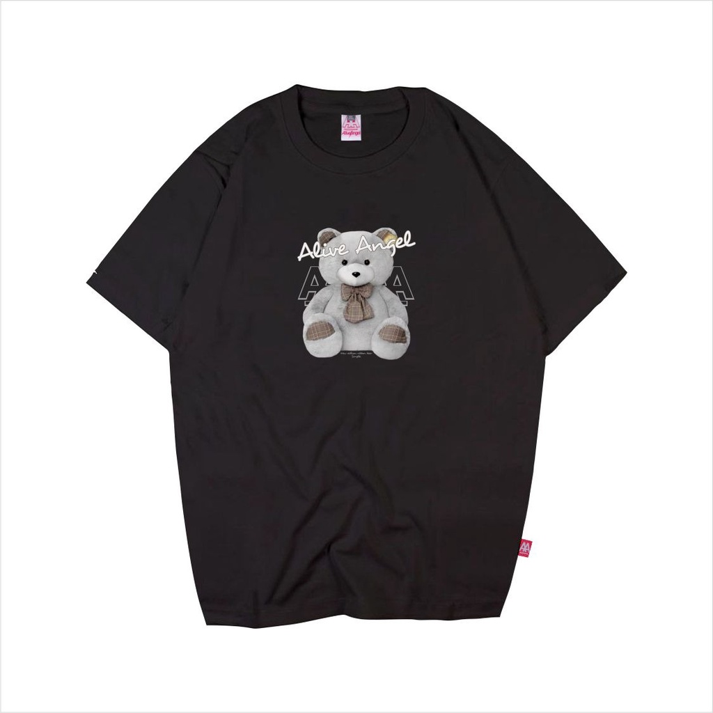 KAOS DISTRO ORIGINAL ALIVE ANGEL BEAR REBON / SIMPLE / BLACK TEES / BEAR SERIES / KAOS BONEKA BERUAN
