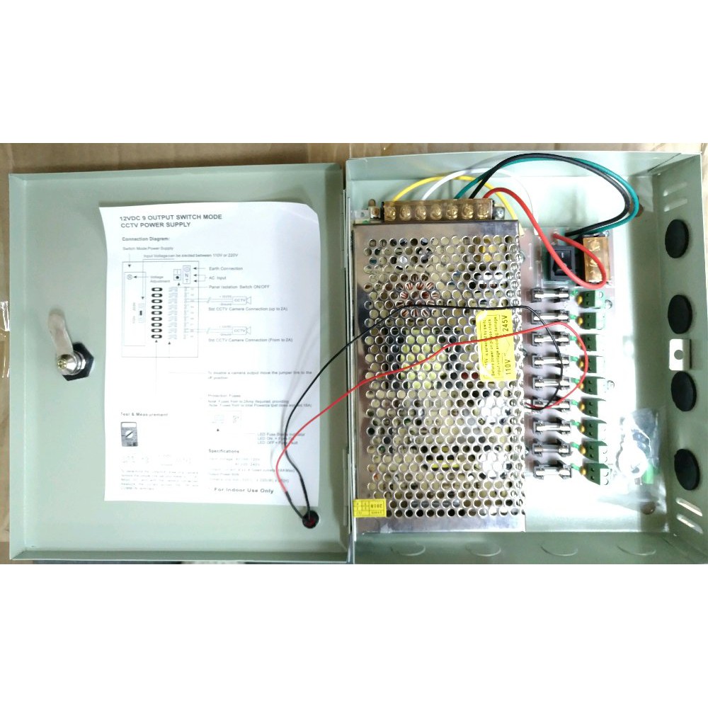 Power Supply Box CCTV 10A 9 Output Sekring Komplit   Kokoh Body Powder Coating Harga Murah