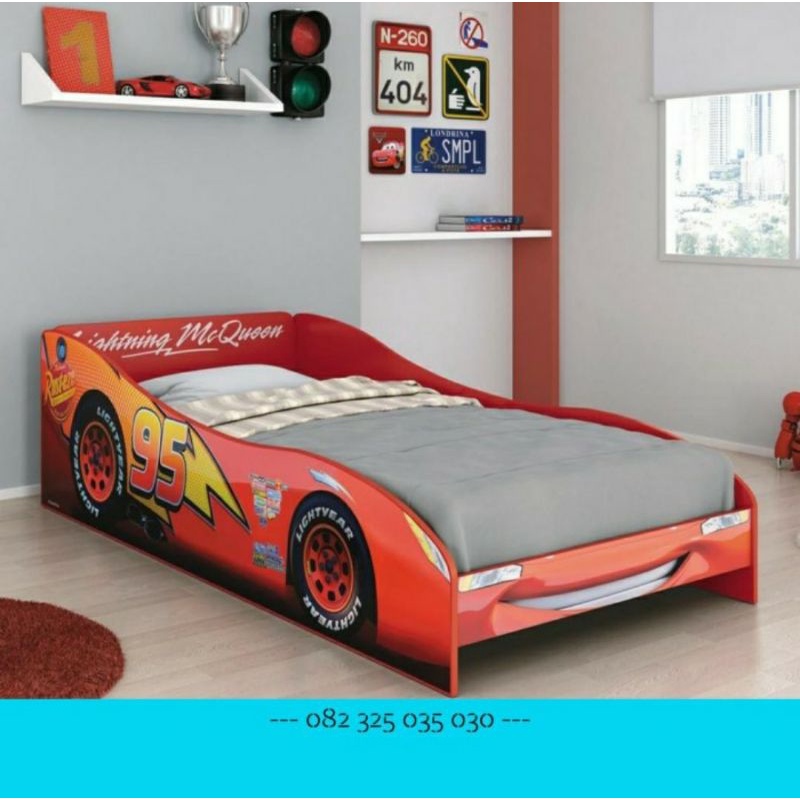 Tempat tidur motif mobil lightning McQueen, kasur single anak cowok karakter murah