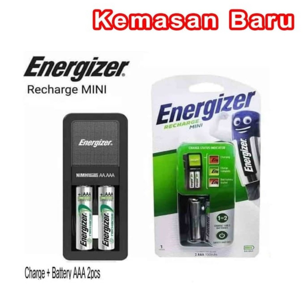 Charger Energizer AA / AAA + 2 pcs Baterai AAA 700Mah RECHARGE Cas Batre ORIGINAL