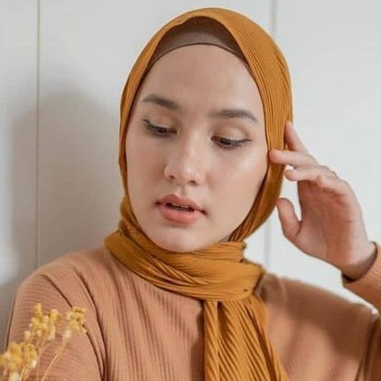 PASHMINA LIDI ( FULL ) PLISKET - JILBAB PASMINA PLEATED SHAWL BAHAN DIAMOND 175 x 75 CM-kunyit