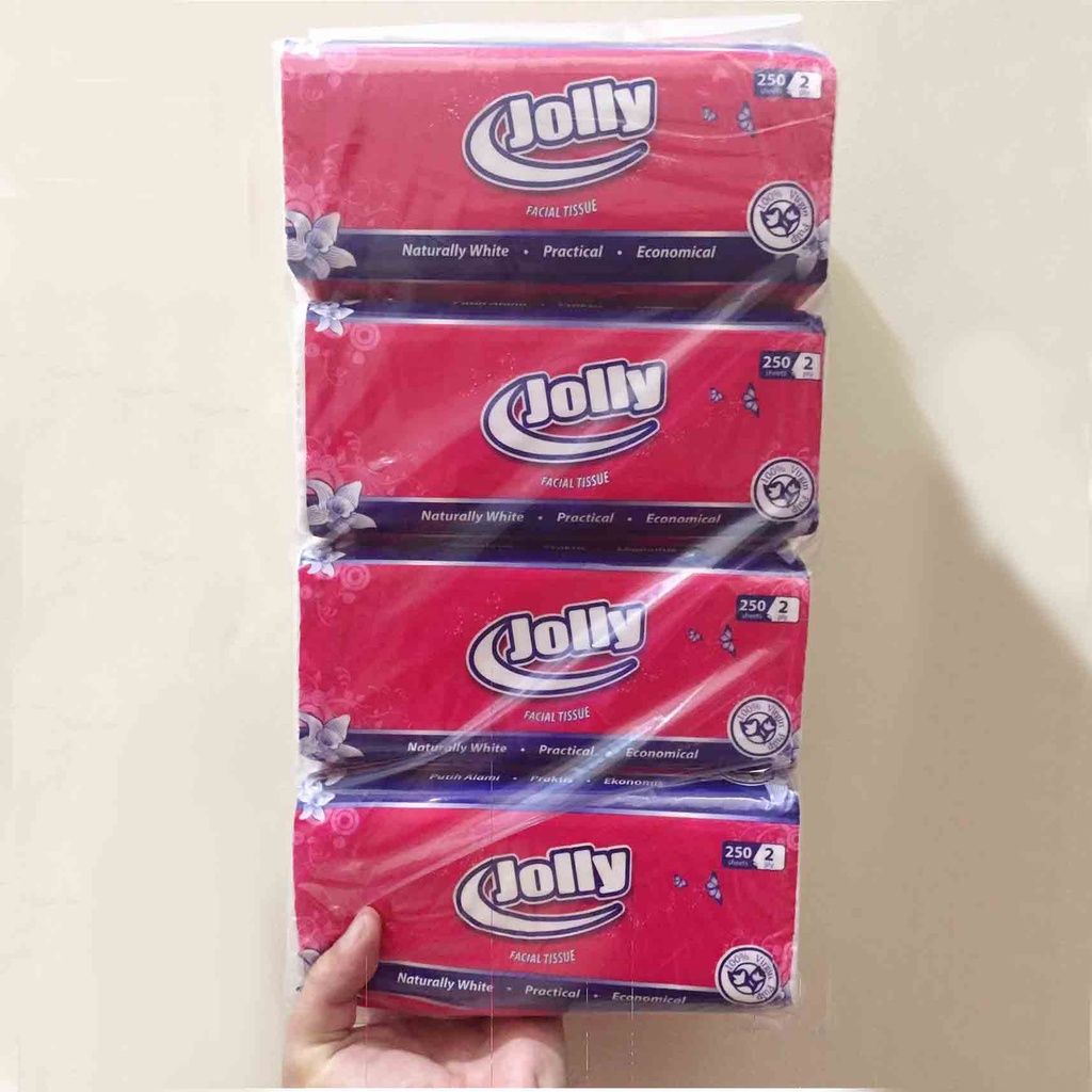 Tisu Tissue Jolly  250 sheet Facial Softpack (bundle 4 Pcs)